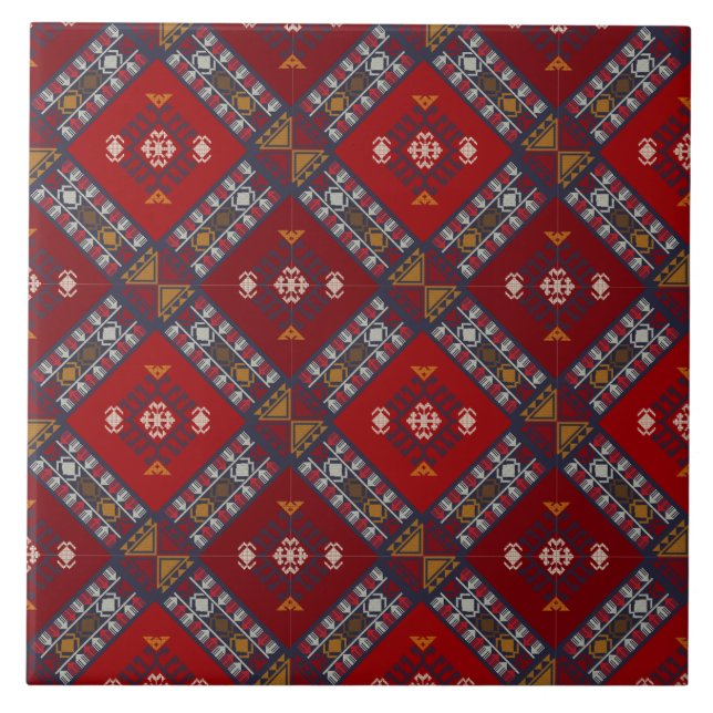 Rustic Kilim Pattern Home Decor Ceramic Tile (Front)