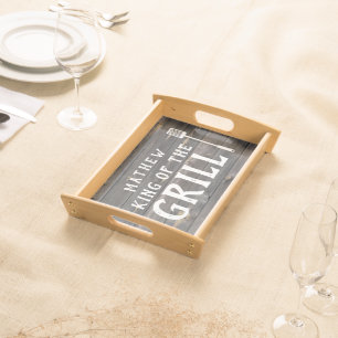 Rustic King of the Grill Personalized Serving Tray