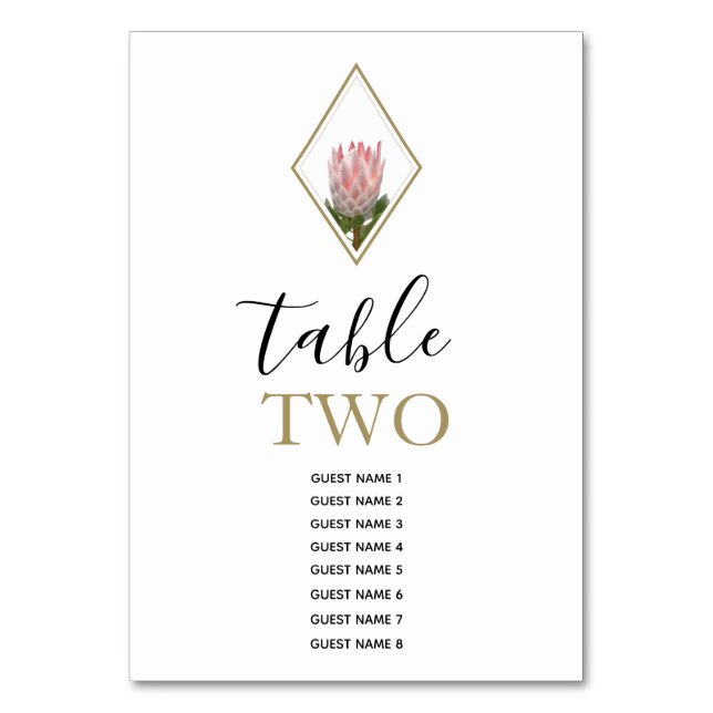 Rustic King Protea Wedding Guest Names Table Number (Front)