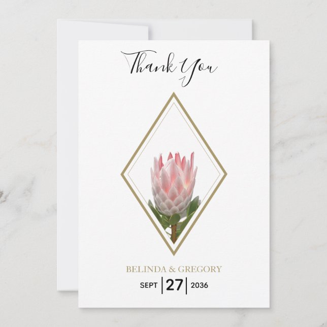 Rustic King Protea Wedding Thank You Card (Back)