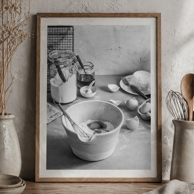 Rustic Kitchen Baking Scene Black and White Photo Poster (Creator Uploaded)