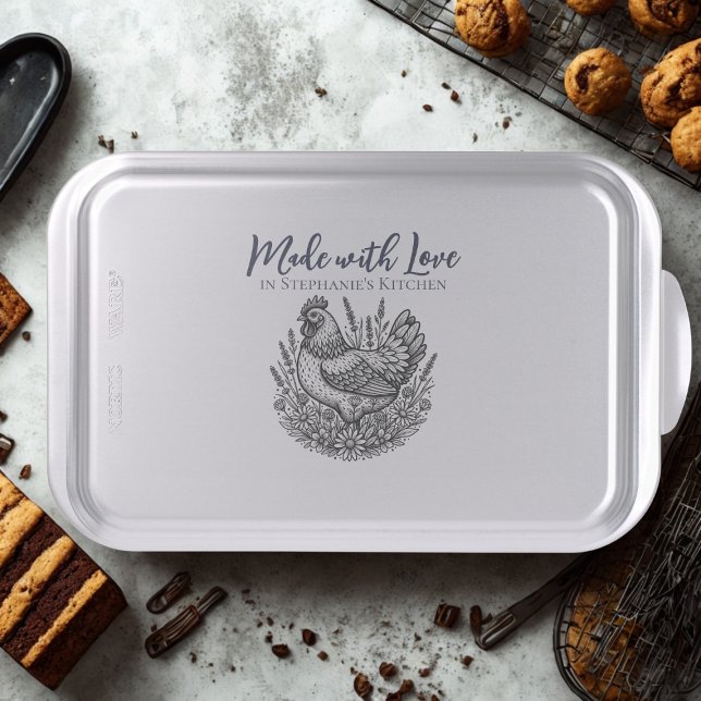 Rustic Kitchen Cake Pan - Farmhouse Chicken (Chicken theme personalized cake pan)