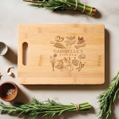 Rustic Kitchen Herb  Spices Personalized Engraved Cutting Board