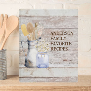 Rustic Kitchen Utensil Flower White Wooden Recipe Mini Binder