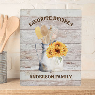 Rustic Kitchen Utensil Sunflower White Wood Recipe Mini Binder