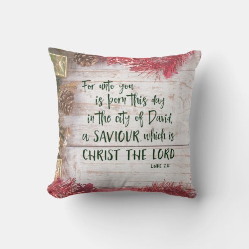 Rustic KJV Christmas Bible Verse Throw Pillow