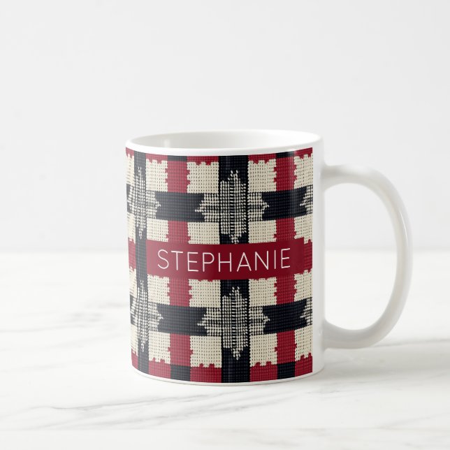Rustic Knit Snowflake Plaid - Cozy Winter Boho Coffee Mug (Right)