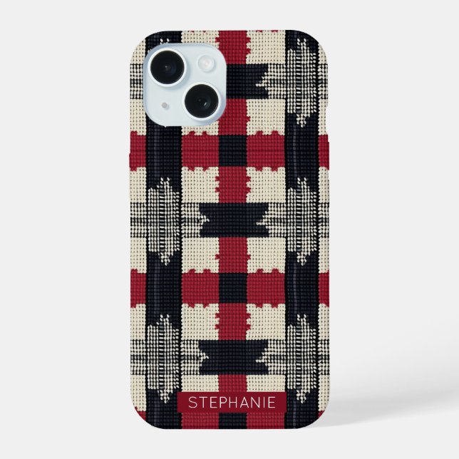Rustic Knit Snowflake Plaid - Cozy Winter Boho Iphone Case (Back)