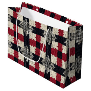 Rustic Knit Snowflake Plaid - Cozy Winter Boho Large Gift Bag