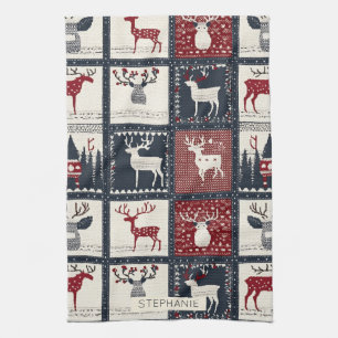 Rustic Knitted Patchwork Pattern   Nordic Kitchen Towel