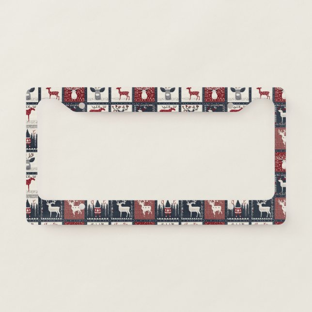 Rustic Knitted Patchwork Pattern | Nordic License Plate Frame (Front)