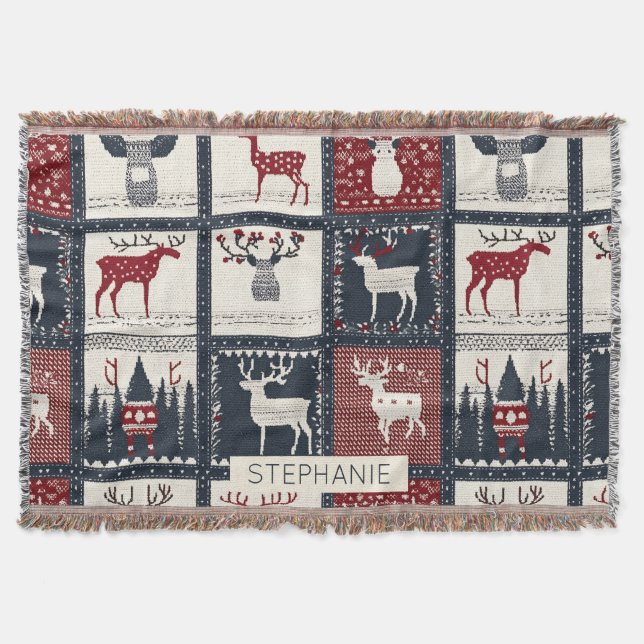 Rustic Knitted Patchwork Pattern | Nordic Throw Blanket (Front)