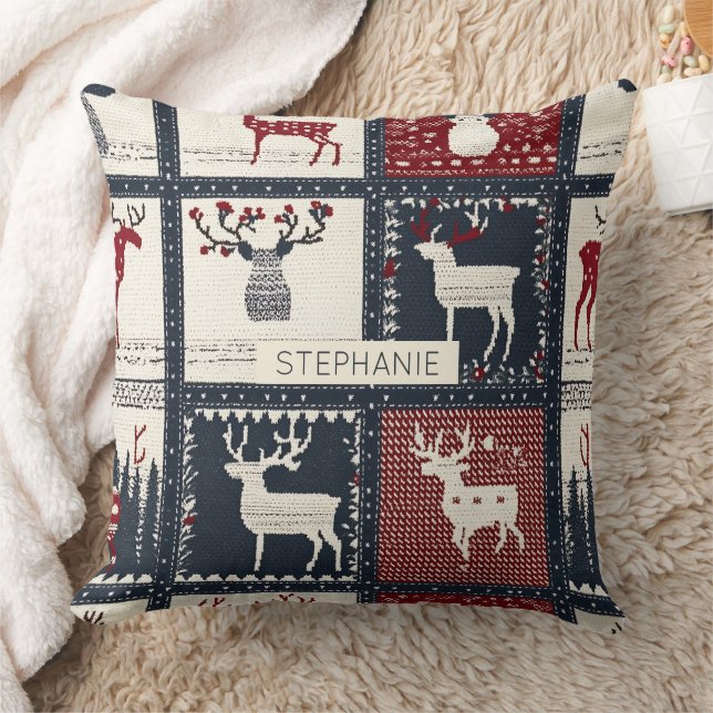 Rustic Knitted Patchwork Pattern | Nordic Throw Pillow (Blanket)