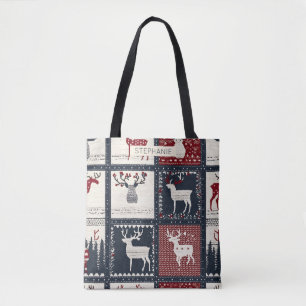 Rustic Knitted Patchwork Pattern   Nordic Tote Bag