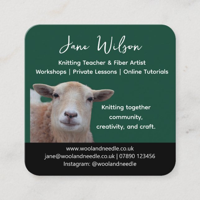 Rustic Knitting Teacher Business Card | Wool Yarn  (Front)