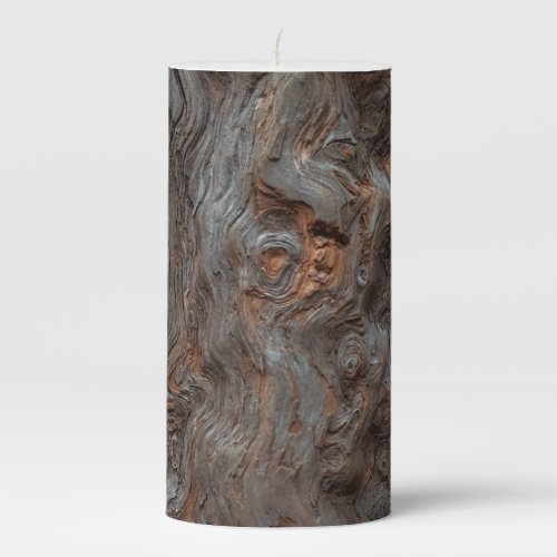 Rustic Knotted Wavy Burl Wood Grain Pillar Candle