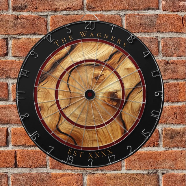 Rustic Knotted Wood Custom Family Name Est Date Dart Board (Creator Uploaded)