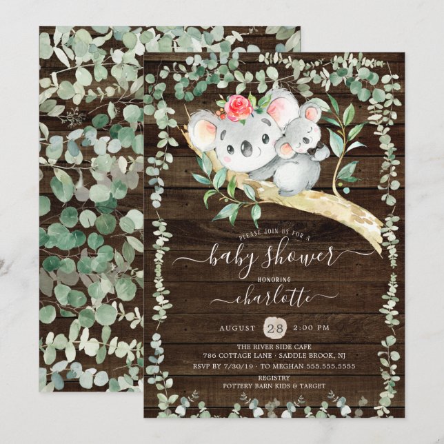 Rustic Koala Bear Boys Baby Shower Invitation (Front/Back)