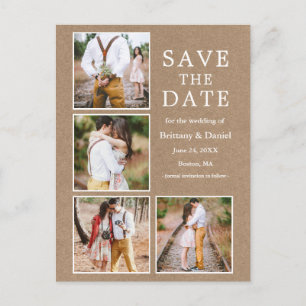 Rustic Kraft 4 Photo Engagement Save the Date Postcard