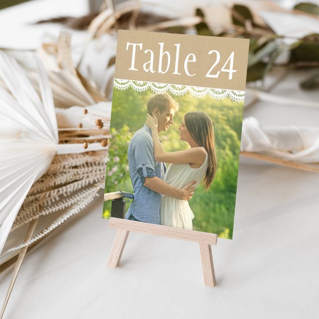 Rustic Kraft and Lace Photo Table Number Card (Creator Uploaded)