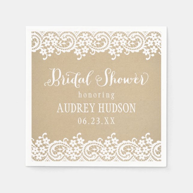 Rustic Kraft and Lace Wedding Bridal Shower Paper Napkins (Front)
