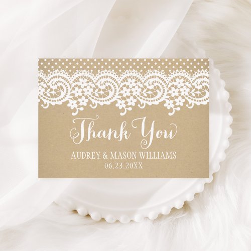 Rustic Kraft and Lace Wedding Monogram Thank You Card