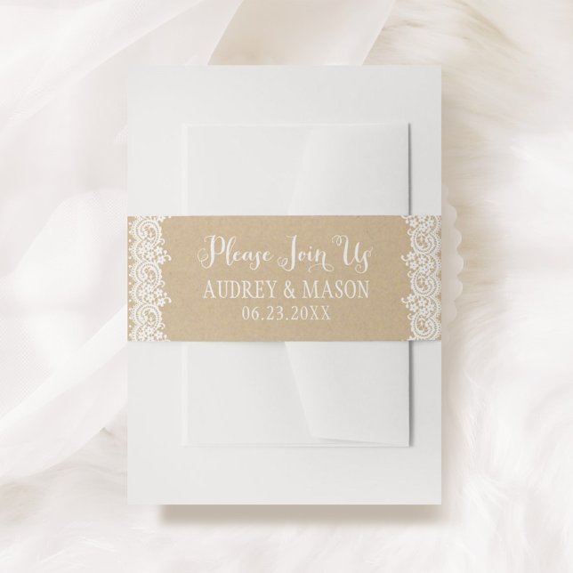 Rustic Kraft and Lace Wedding Please Join Us Invitation Belly Band (Creator Uploaded)