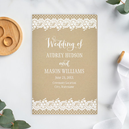 Rustic Kraft And Lace Wedding Programs