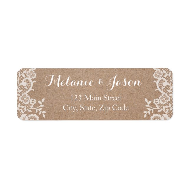 Rustic Kraft and Lace Wedding Return Address Label (Front)