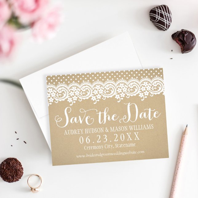 Rustic Kraft and Lace Wedding Save The Date (Creator Uploaded)