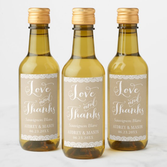 Rustic Kraft and Lace Wedding Wine Favor Wine Label (Bottles)