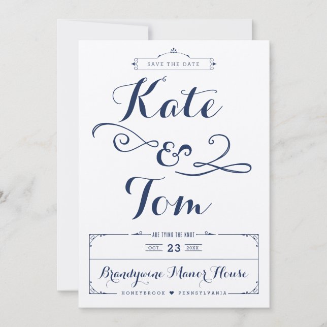 Rustic Kraft and Navy Calligraphy Save the Dates Save The Date (Front)