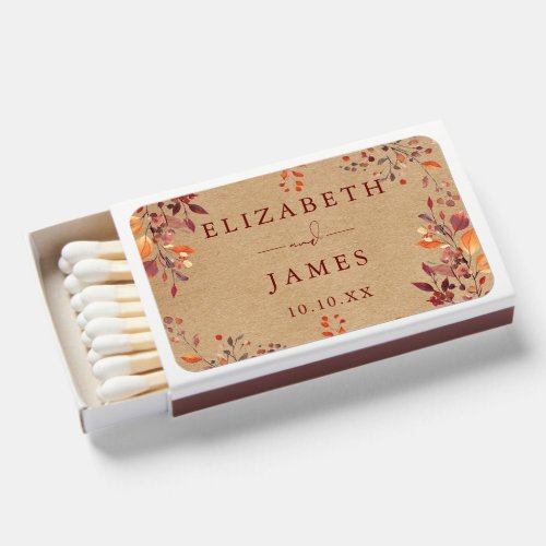 Rustic Kraft Autumn Fall Floral Wedding Matchboxes