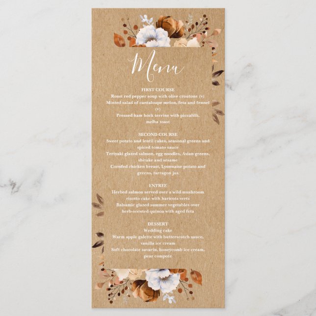 Rustic Kraft Autumn Fall Floral Wedding Menu (Front)