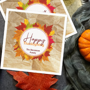 Rustic Kraft Autumn Maple Leaf Family Thanksgiving Napkins
