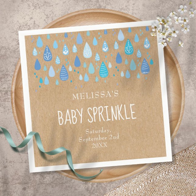 Rustic kraft baby blue raindrops baby sprinkle napkins (Creator Uploaded)