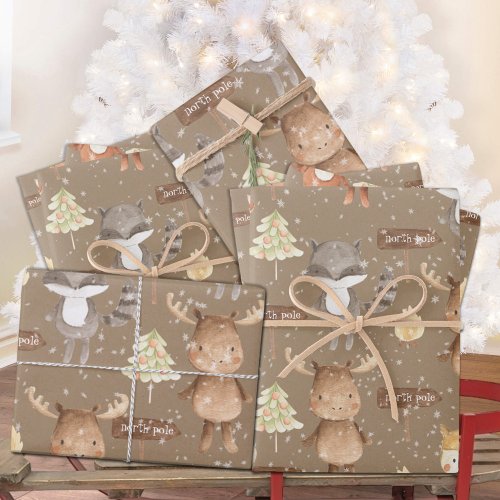 Rustic Kraft Baby First Christmas Winter Animals Wrapping Paper Sheets