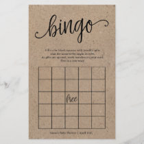 Rustic Kraft Baby Shower Bingo, Paper Game Card