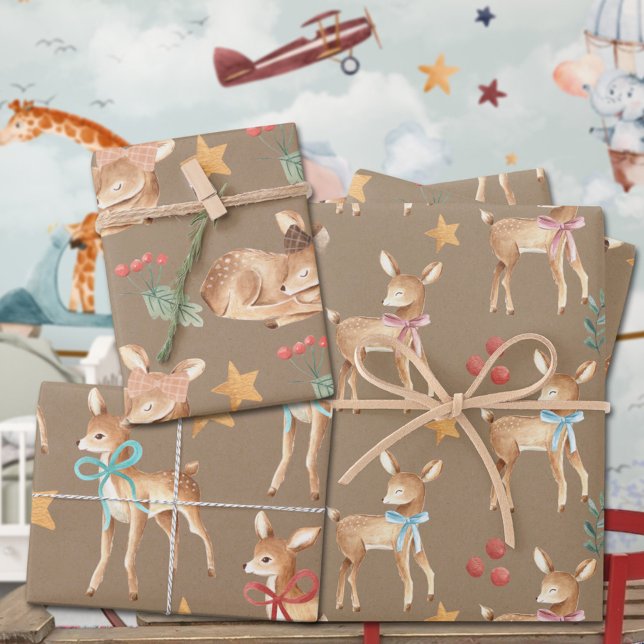 Rustic Kraft Baby's First Christmas Reindeer Party Wrapping Paper Sheets (Rustic Kraft Baby's First Christmas Reindeer Party Holiday Gift Wrapping Paper Sheets Trio)