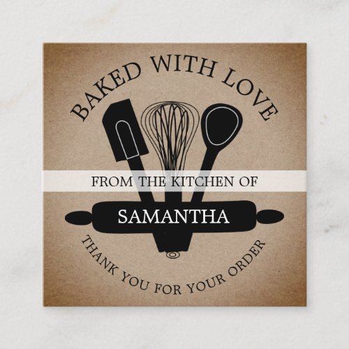 Rustic Kraft Baked With Love Order Thank You   Square Business Card