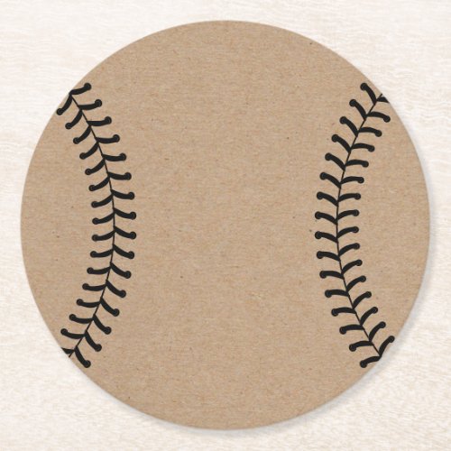 Rustic Kraft Baseball Sports Theme Round Paper Coaster