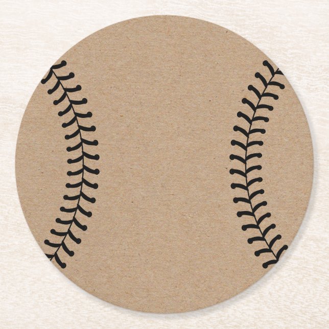 Rustic Kraft Baseball Sports Theme Round Paper Coaster (Front)