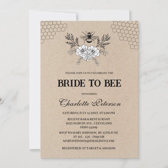 Rustic Kraft Bee Themed  Bridal Shower  Invitation (Front)