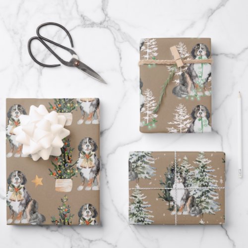 Rustic Kraft Bernese Dogs Being Naughty  Nice Wrapping Paper Sheets