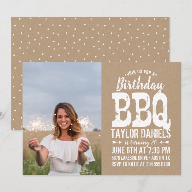 Rustic Kraft Birthday BBQ Photo Invitation (Front/Back)