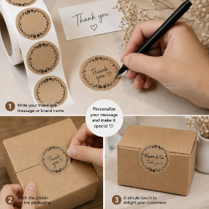Rustic Kraft Black Floral Circle Frame   Blank  Classic Round Sticker