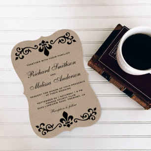 Rustic Kraft Black Flourish Wedding Invitation