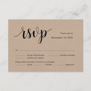 Rustic Kraft, Black font Color, Wedding RSVP card