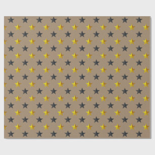 Rustic Kraft Black Gold Stars Holiday Wrapping Paper