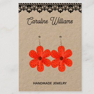 Rustic Kraft black lace handmade earrings selling Business Card